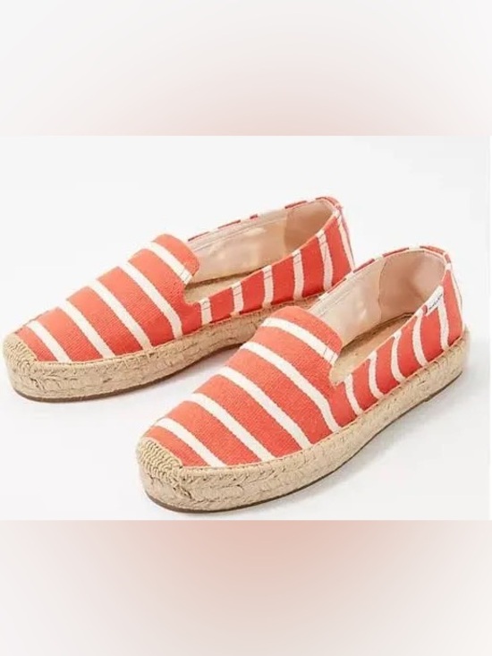 Soludos Shoes - Soludos Platform Smoking Slippers Coral and White Striped Espadrille Slip-Ons